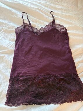 White House Black Market Plum Lace-Trim Tank Slip